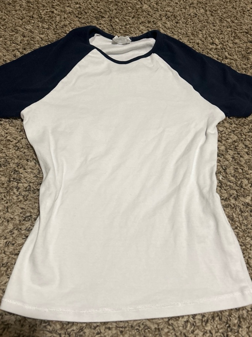 Cotton On White Tee with Navy Raglan Sleeves